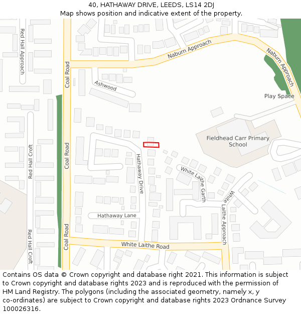 40, HATHAWAY DRIVE, LEEDS, LS14 2DJ: Location map and indicative extent of plot