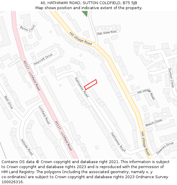 40, HATHAWAY ROAD, SUTTON COLDFIELD, B75 5JB: Location map and indicative extent of plot