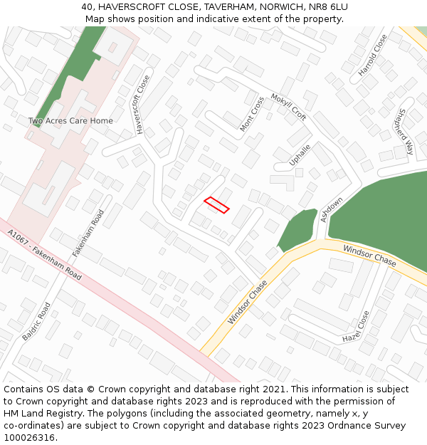 40, HAVERSCROFT CLOSE, TAVERHAM, NORWICH, NR8 6LU: Location map and indicative extent of plot