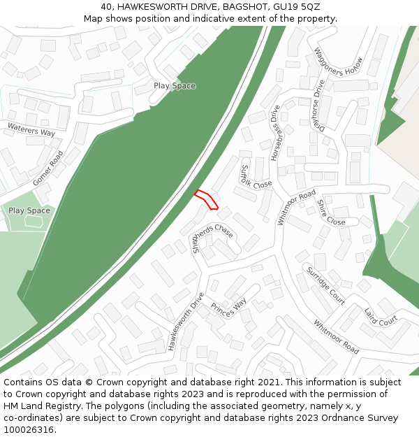 40, HAWKESWORTH DRIVE, BAGSHOT, GU19 5QZ: Location map and indicative extent of plot