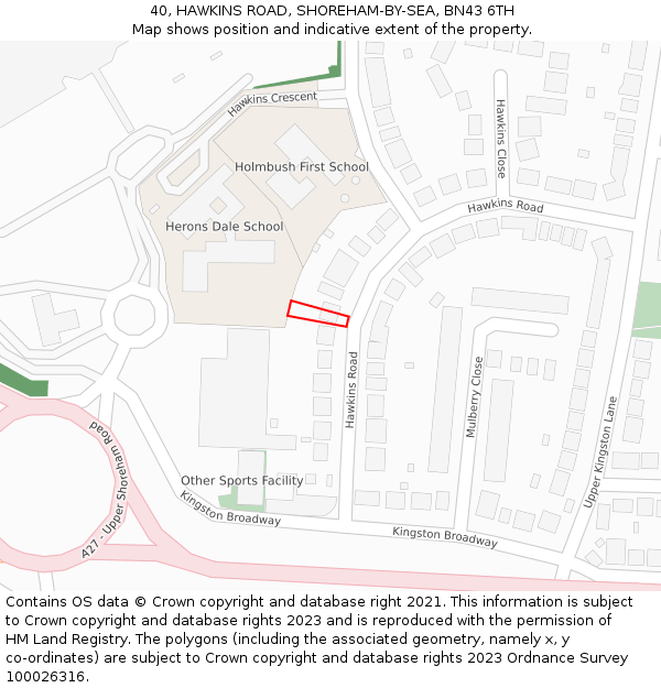 40, HAWKINS ROAD, SHOREHAM-BY-SEA, BN43 6TH: Location map and indicative extent of plot