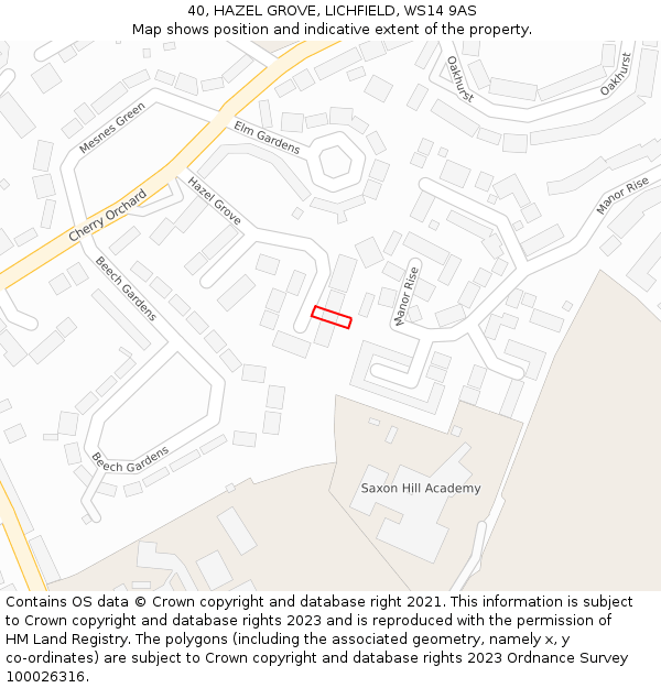 40, HAZEL GROVE, LICHFIELD, WS14 9AS: Location map and indicative extent of plot