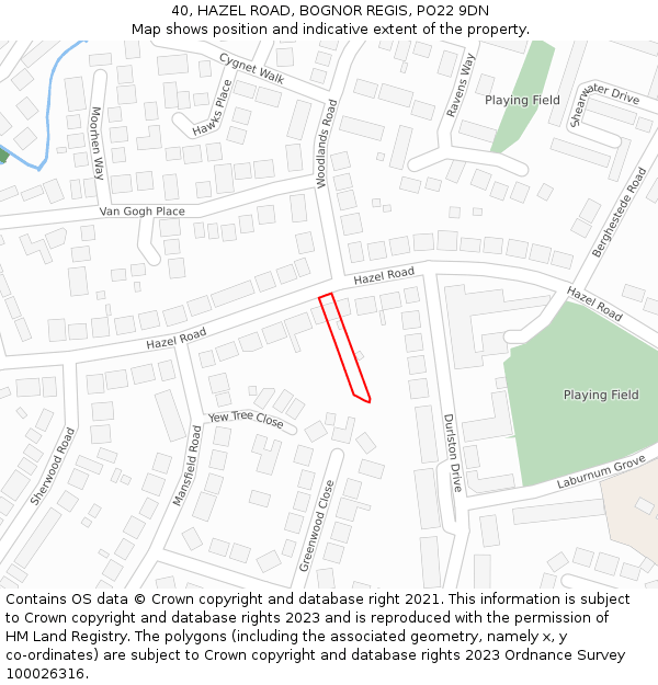 40, HAZEL ROAD, BOGNOR REGIS, PO22 9DN: Location map and indicative extent of plot