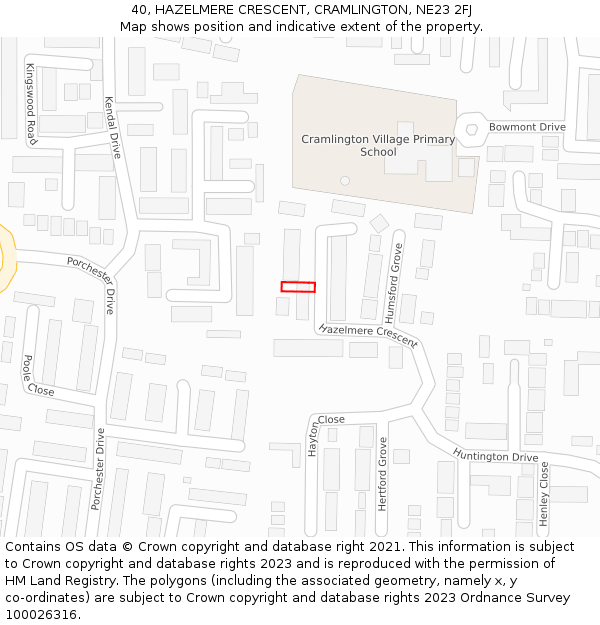 40, HAZELMERE CRESCENT, CRAMLINGTON, NE23 2FJ: Location map and indicative extent of plot