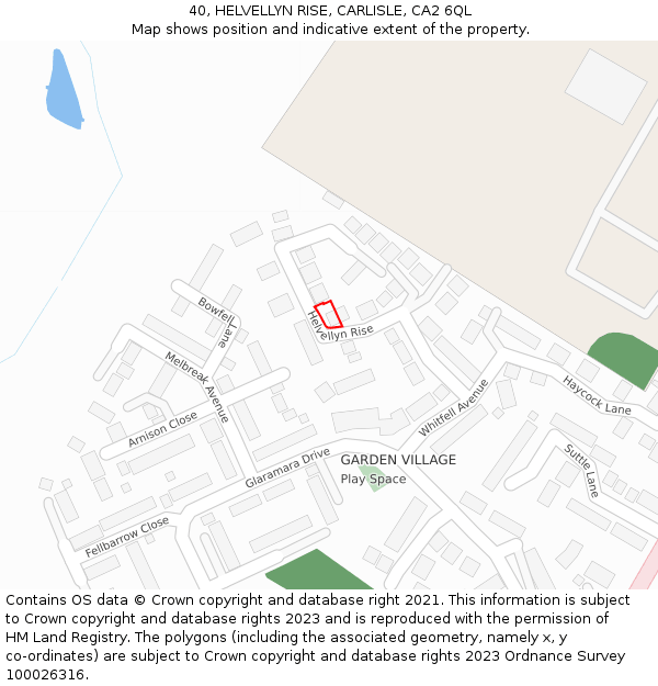 40, HELVELLYN RISE, CARLISLE, CA2 6QL: Location map and indicative extent of plot