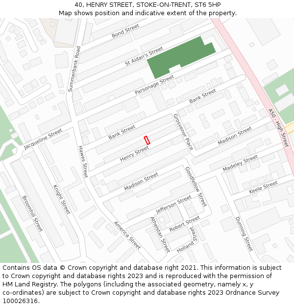 40, HENRY STREET, STOKE-ON-TRENT, ST6 5HP: Location map and indicative extent of plot