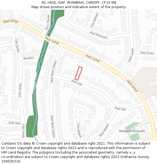 40, HEOL ISAF, RHIWBINA, CARDIFF, CF14 6RJ: Location map and indicative extent of plot