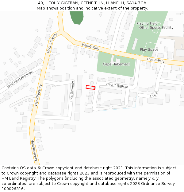 40, HEOL Y GIGFRAN, CEFNEITHIN, LLANELLI, SA14 7GA: Location map and indicative extent of plot