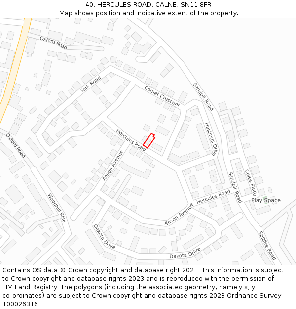 40, HERCULES ROAD, CALNE, SN11 8FR: Location map and indicative extent of plot