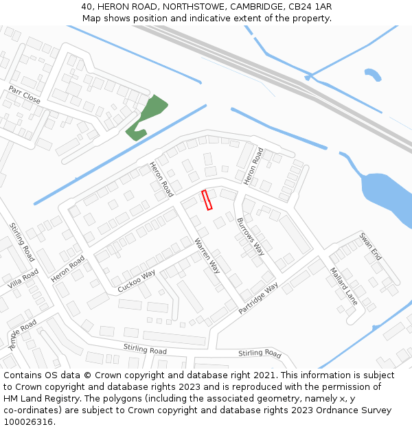 40, HERON ROAD, NORTHSTOWE, CAMBRIDGE, CB24 1AR: Location map and indicative extent of plot