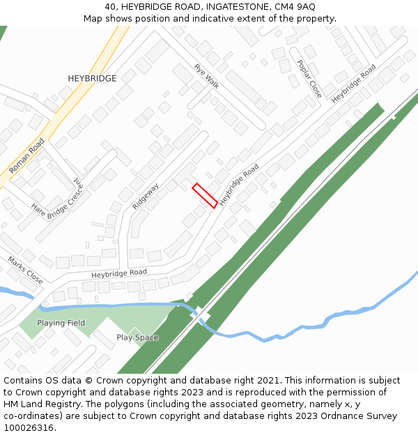 40, HEYBRIDGE ROAD, INGATESTONE, CM4 9AQ: Location map and indicative extent of plot