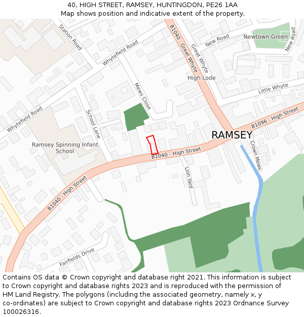 40, HIGH STREET, RAMSEY, HUNTINGDON, PE26 1AA: Location map and indicative extent of plot