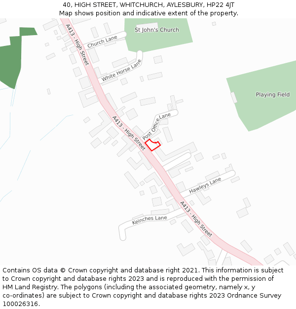 40, HIGH STREET, WHITCHURCH, AYLESBURY, HP22 4JT: Location map and indicative extent of plot