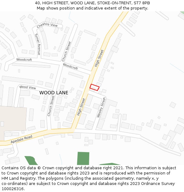 40, HIGH STREET, WOOD LANE, STOKE-ON-TRENT, ST7 8PB: Location map and indicative extent of plot