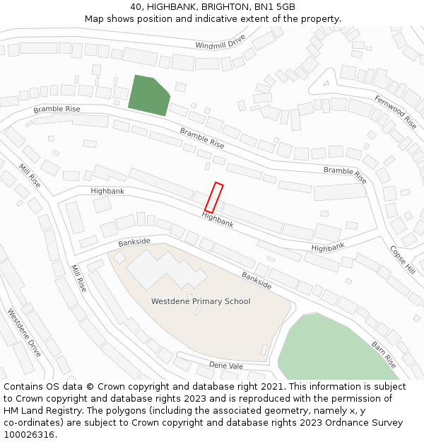 40, HIGHBANK, BRIGHTON, BN1 5GB: Location map and indicative extent of plot