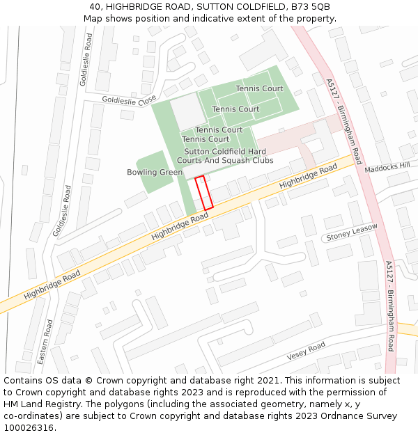 40, HIGHBRIDGE ROAD, SUTTON COLDFIELD, B73 5QB: Location map and indicative extent of plot