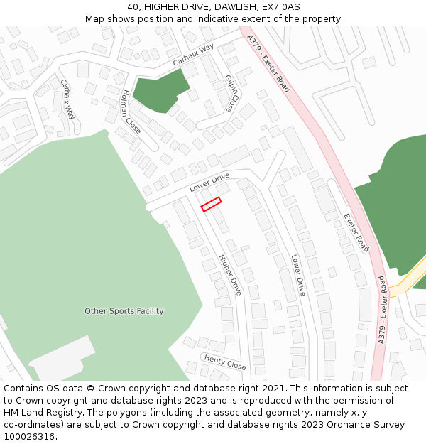 40, HIGHER DRIVE, DAWLISH, EX7 0AS: Location map and indicative extent of plot