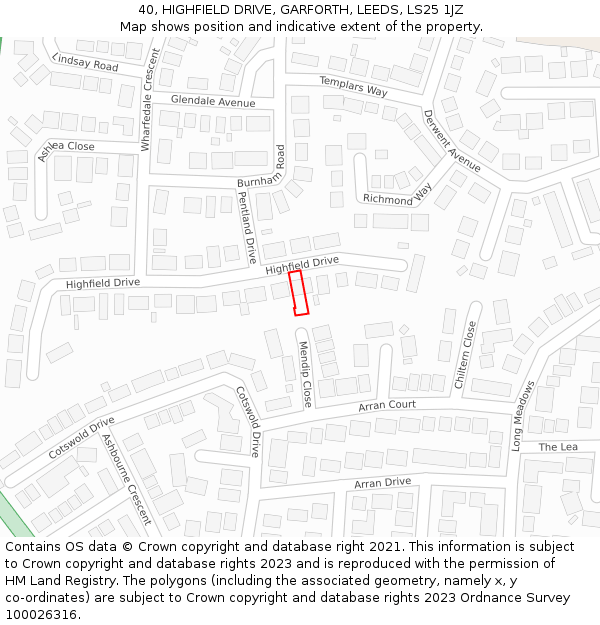 40, HIGHFIELD DRIVE, GARFORTH, LEEDS, LS25 1JZ: Location map and indicative extent of plot