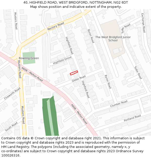 40, HIGHFIELD ROAD, WEST BRIDGFORD, NOTTINGHAM, NG2 6DT: Location map and indicative extent of plot