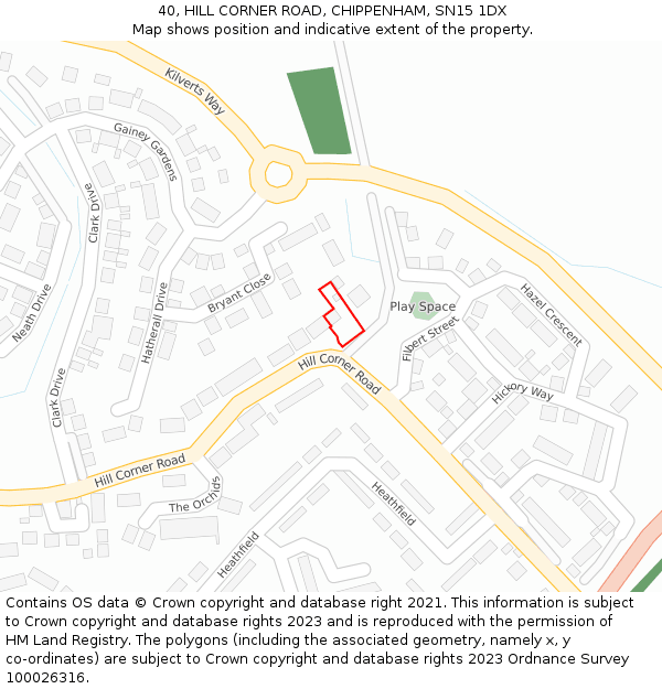 40, HILL CORNER ROAD, CHIPPENHAM, SN15 1DX: Location map and indicative extent of plot