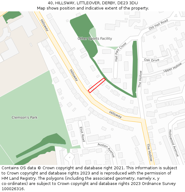 40, HILLSWAY, LITTLEOVER, DERBY, DE23 3DU: Location map and indicative extent of plot