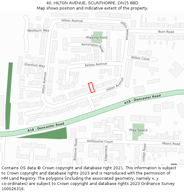 40, HILTON AVENUE, SCUNTHORPE, DN15 8BD: Location map and indicative extent of plot