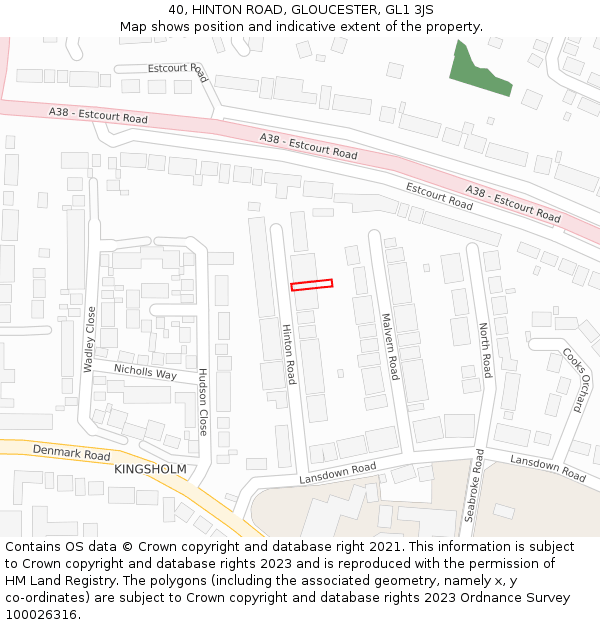 40, HINTON ROAD, GLOUCESTER, GL1 3JS: Location map and indicative extent of plot