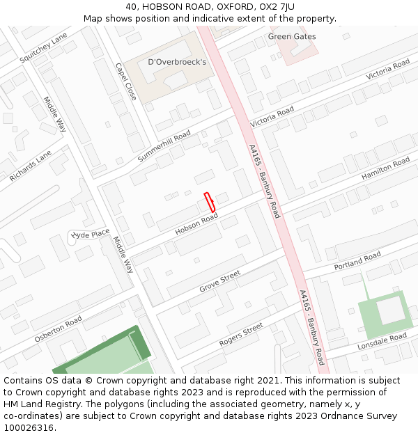 40, HOBSON ROAD, OXFORD, OX2 7JU: Location map and indicative extent of plot