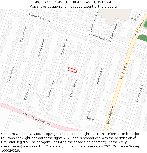 40, HODDERN AVENUE, PEACEHAVEN, BN10 7PH: Location map and indicative extent of plot