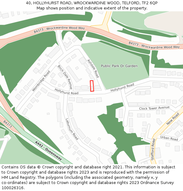 40, HOLLYHURST ROAD, WROCKWARDINE WOOD, TELFORD, TF2 6QP: Location map and indicative extent of plot