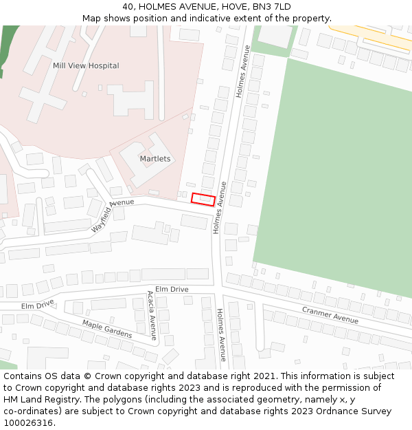 40, HOLMES AVENUE, HOVE, BN3 7LD: Location map and indicative extent of plot