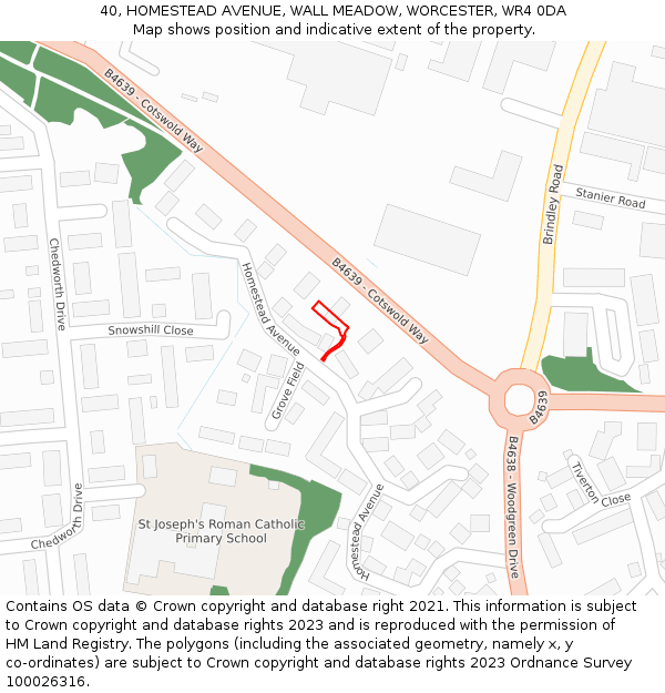 40, HOMESTEAD AVENUE, WALL MEADOW, WORCESTER, WR4 0DA: Location map and indicative extent of plot