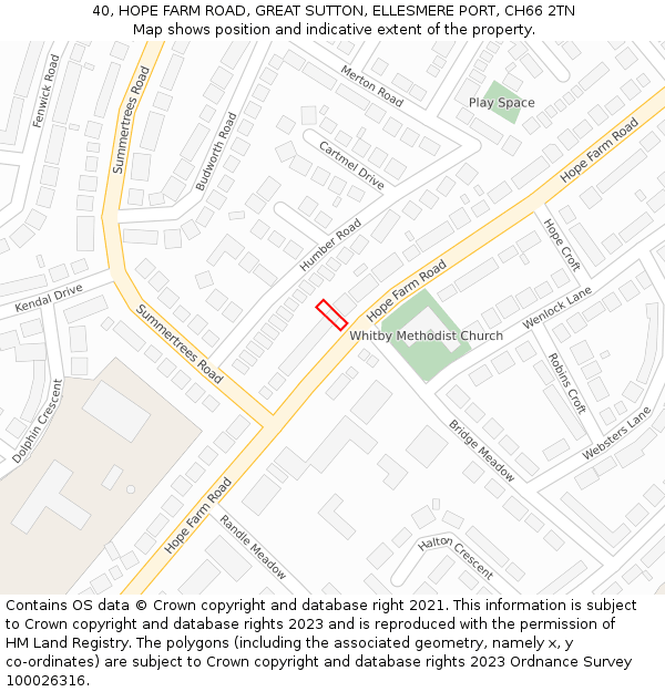 40, HOPE FARM ROAD, GREAT SUTTON, ELLESMERE PORT, CH66 2TN: Location map and indicative extent of plot