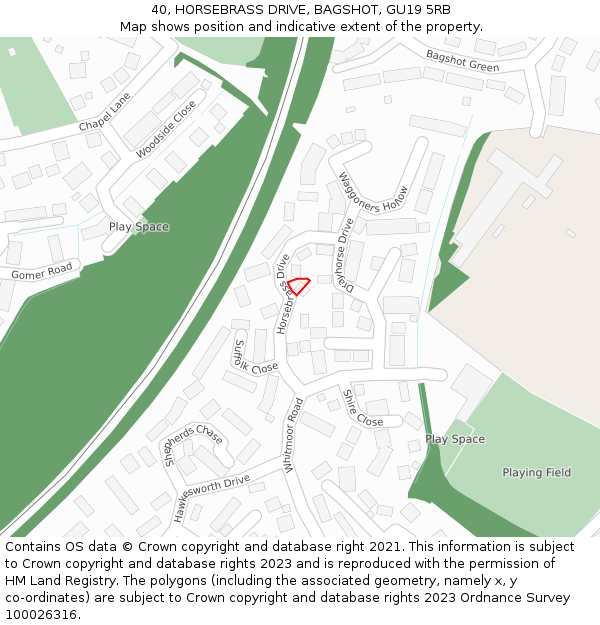 40, HORSEBRASS DRIVE, BAGSHOT, GU19 5RB: Location map and indicative extent of plot