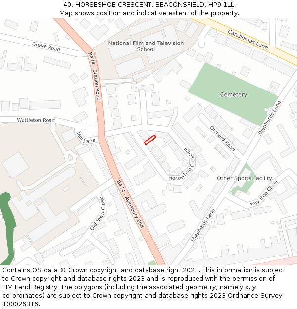 40, HORSESHOE CRESCENT, BEACONSFIELD, HP9 1LL: Location map and indicative extent of plot