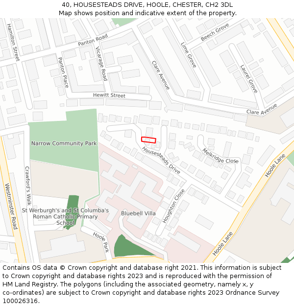 40, HOUSESTEADS DRIVE, HOOLE, CHESTER, CH2 3DL: Location map and indicative extent of plot