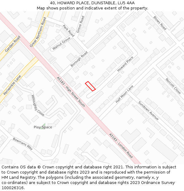 40, HOWARD PLACE, DUNSTABLE, LU5 4AA: Location map and indicative extent of plot