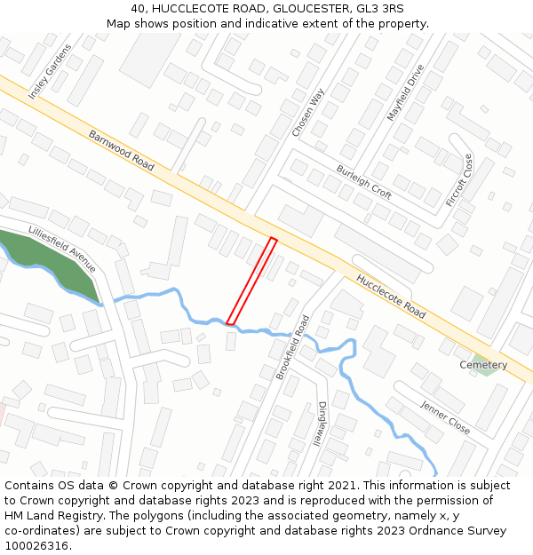 40, HUCCLECOTE ROAD, GLOUCESTER, GL3 3RS: Location map and indicative extent of plot