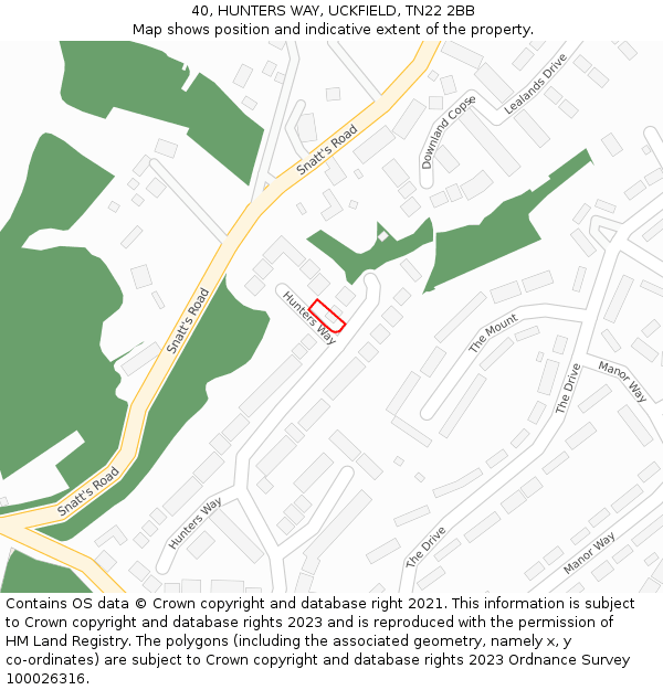 40, HUNTERS WAY, UCKFIELD, TN22 2BB: Location map and indicative extent of plot