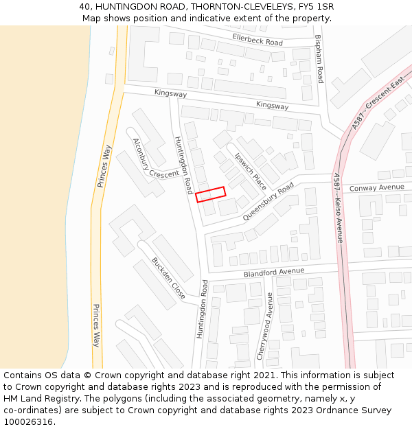 40, HUNTINGDON ROAD, THORNTON-CLEVELEYS, FY5 1SR: Location map and indicative extent of plot