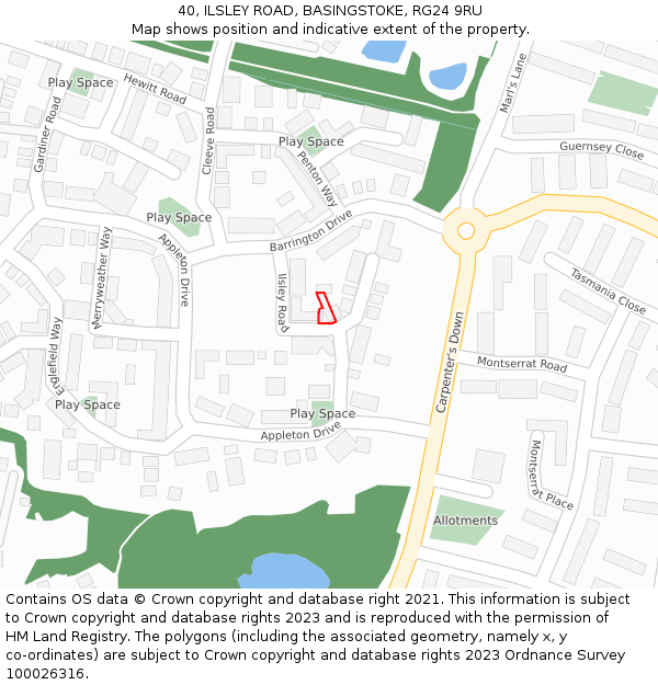 40, ILSLEY ROAD, BASINGSTOKE, RG24 9RU: Location map and indicative extent of plot