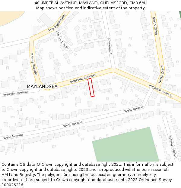 40, IMPERIAL AVENUE, MAYLAND, CHELMSFORD, CM3 6AH: Location map and indicative extent of plot