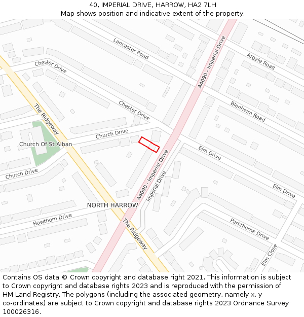 40, IMPERIAL DRIVE, HARROW, HA2 7LH: Location map and indicative extent of plot