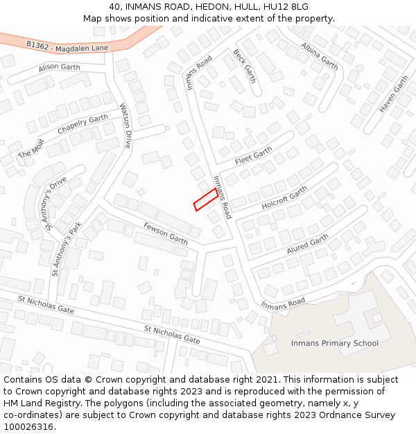 40, INMANS ROAD, HEDON, HULL, HU12 8LG: Location map and indicative extent of plot