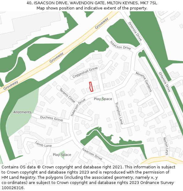 40, ISAACSON DRIVE, WAVENDON GATE, MILTON KEYNES, MK7 7SL: Location map and indicative extent of plot