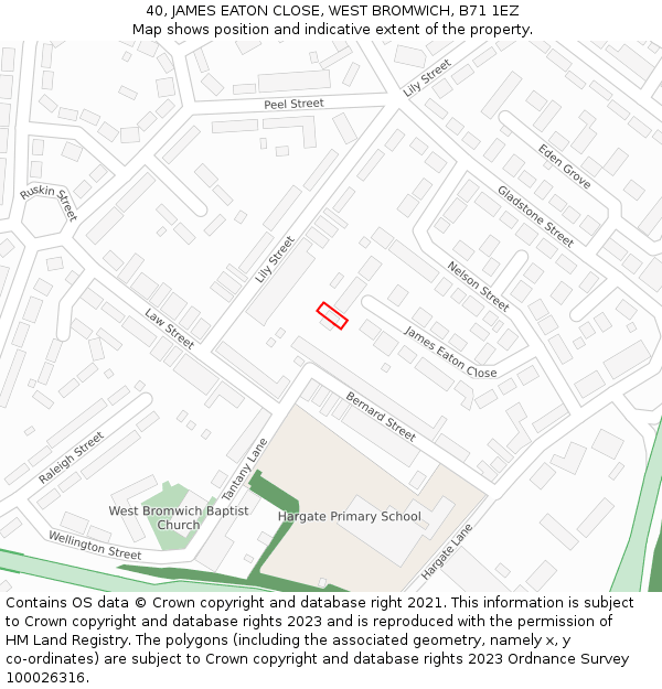 40, JAMES EATON CLOSE, WEST BROMWICH, B71 1EZ: Location map and indicative extent of plot