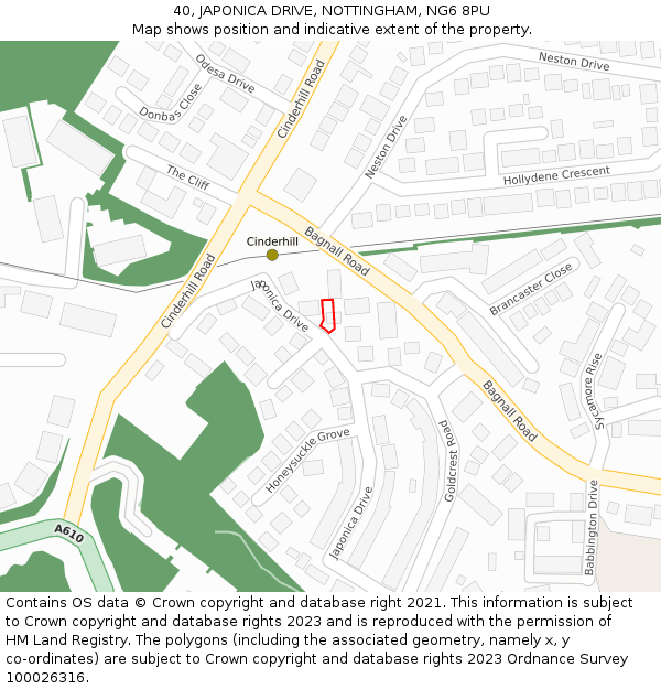 40, JAPONICA DRIVE, NOTTINGHAM, NG6 8PU: Location map and indicative extent of plot