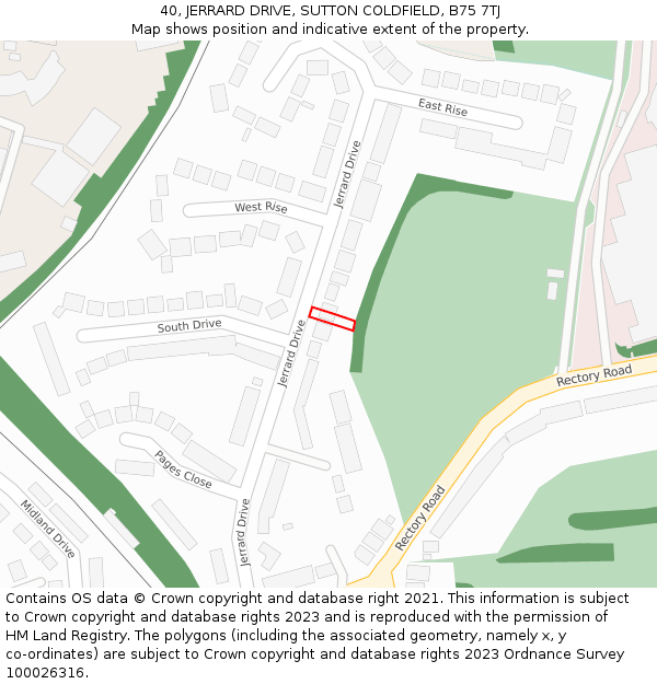 40, JERRARD DRIVE, SUTTON COLDFIELD, B75 7TJ: Location map and indicative extent of plot