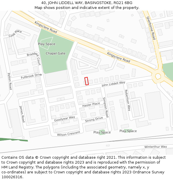 40, JOHN LIDDELL WAY, BASINGSTOKE, RG21 6BG: Location map and indicative extent of plot