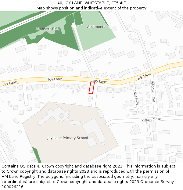 40, JOY LANE, WHITSTABLE, CT5 4LT: Location map and indicative extent of plot
